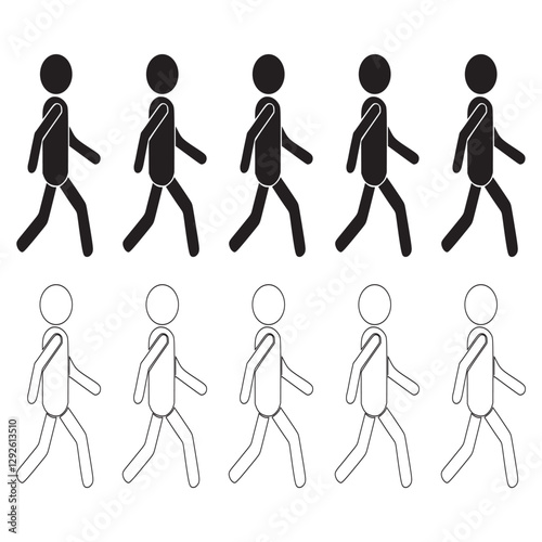 Walk line and glyph icon set side, walkway concept symbol. white background Vector illustration.