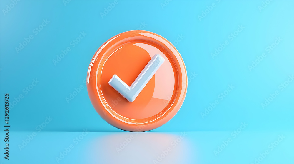 3D Orange Checkmark Icon on Blue Background for Confirmation Visuals 3D Orange Checkmark Icon on Blue Background for Confirmation Visuals
