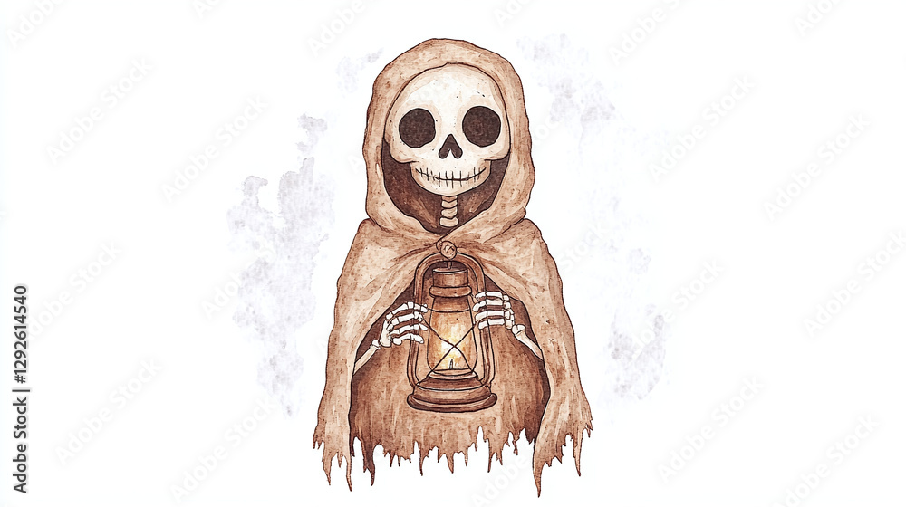 Obraz premium Skeleton with Lantern - Mystical Halloween Art