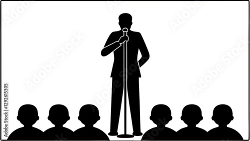 Minimalist Silhouette of a Speaker Addressing an Audience