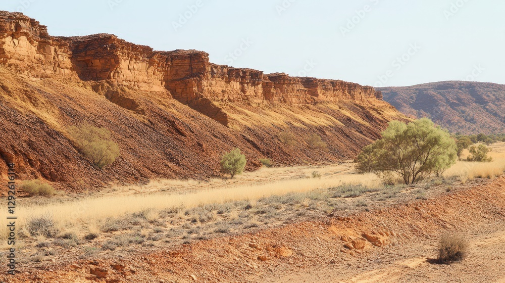 Australian Outback Sandstone Cliffs and Sparse Vegetation Australian Outback Sandstone Cliffs and Sparse Vegetation