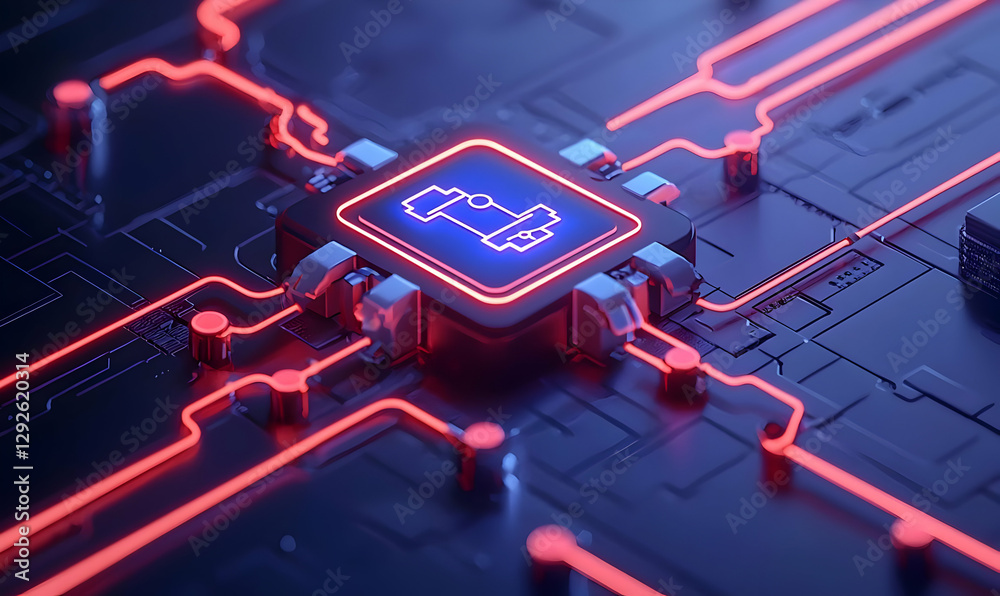 Fototapeta premium Abstract Computer Circuit Board with Neon Illuminated Elements