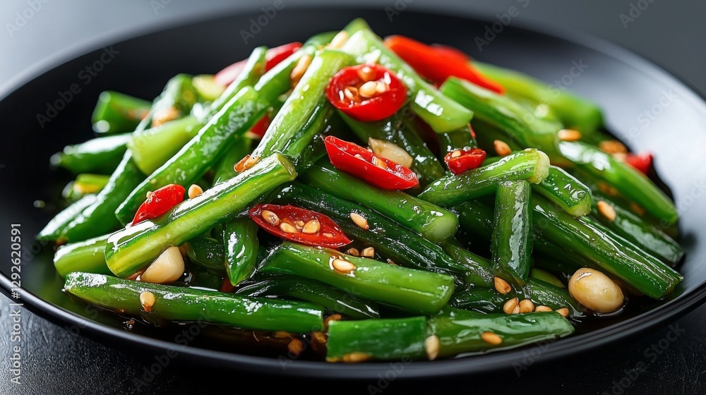 Freshly cooked stir-fried morning glory with oyster sauce on a sleek black plate. --chaos 20 --ar 16:9 --quality 2 --v 6.1 Job ID: 956f91f2-4cbf-458e-b0dc-94e228b5b5ab Freshly cooked stir-fried morning glory with oyster sauce on a sleek black plate. --chaos 20 --ar 16:9 --quality 2 --v 6.1 Job ID: 956f91f2-4cbf-458e-b0dc-94e228b5b5ab