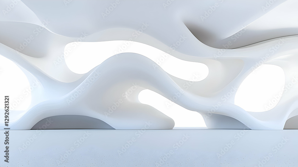 Obraz premium Modern abstract interior design with flowing white shapes and light