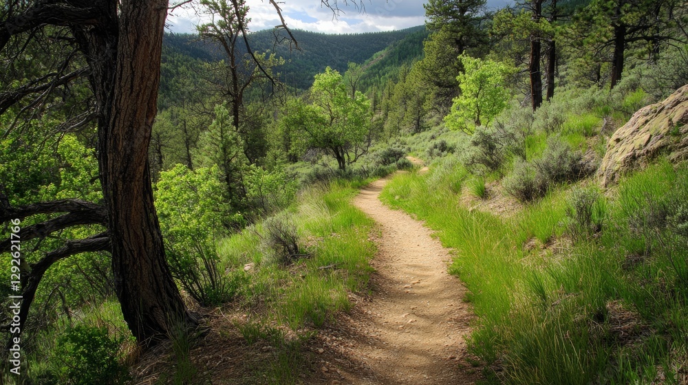Fototapeta premium Foothills trail: winding path through lush greenery