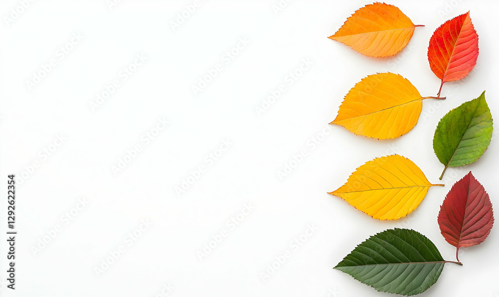 Obraz premium Colorful Autumn Leaves Arrangement on White Background