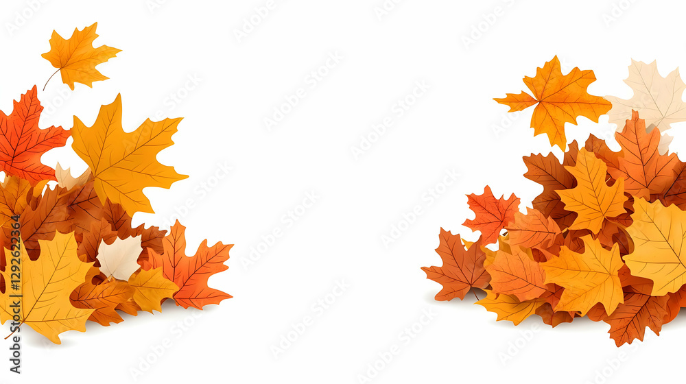 Fototapeta premium Autumn Leaves in Vibrant Colors on White Background