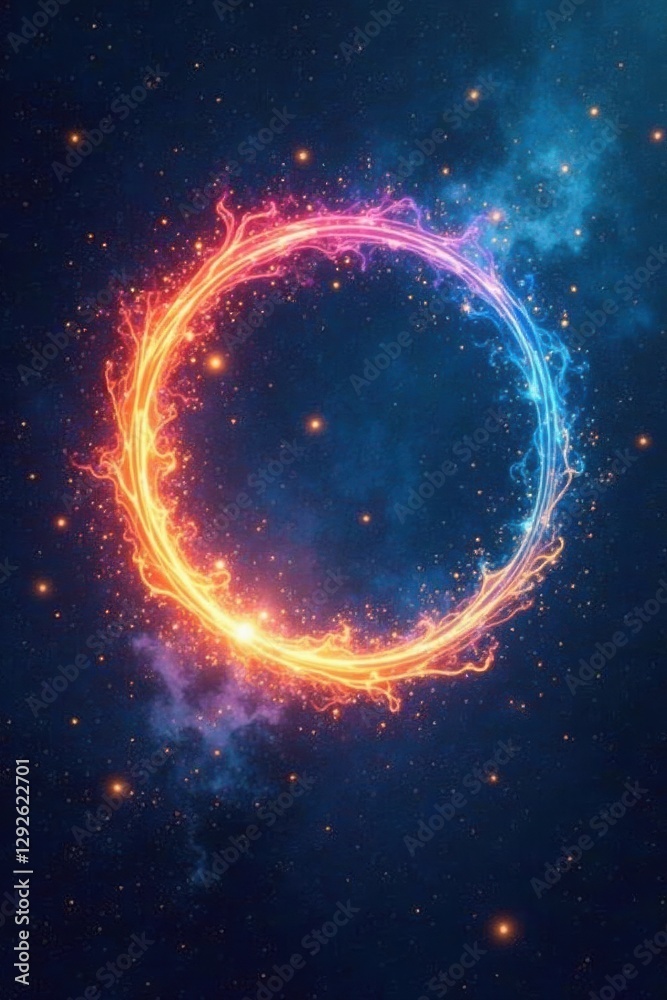 Celestial Ring of Fire and Ice A cosmic swirl of vibrant energy, illuminating the vast, star-studded expanse Celestial Ring of Fire and Ice A cosmic swirl of vibrant energy, illuminating the vast, star-studded expanse