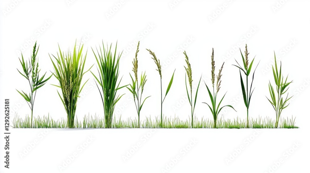 Obraz premium Various types of grass on a white isolated background.