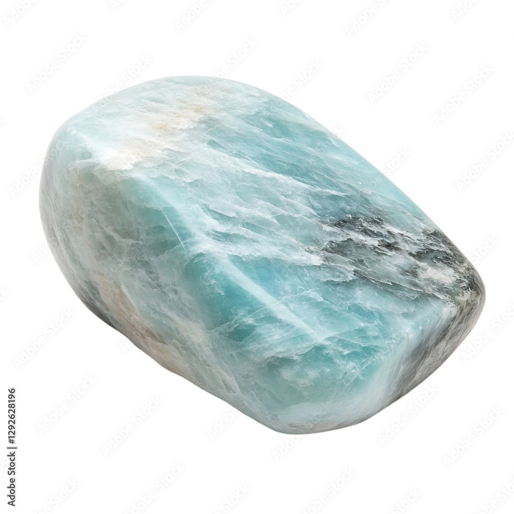A Smooth Piece of Amazonite with Pastel Blue and White Isolated on Transparent Background A Smooth Piece of Amazonite with Pastel Blue and White Isolated on Transparent Background