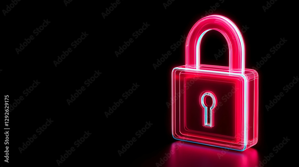 Neon Lock Symbol on Black Background with Glowing Effect Neon Lock Symbol on Black Background with Glowing Effect