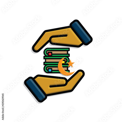 Ramadan icon. Islamic holy book vector in hand. reading, reciting, recitations, studying. activities in the holy month of Ramadan. simple 3d design style
