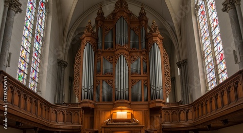 Magnificent pipe organ radiating warmth and tonal richness