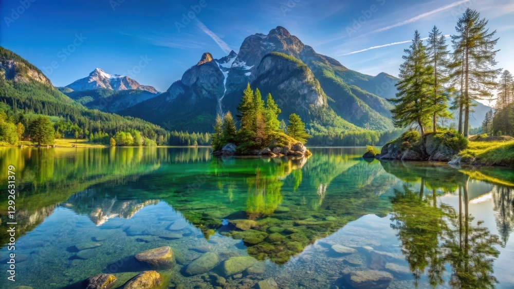 Fototapeta premium Reflections on Hintersee lake surface