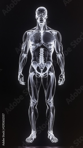 Human muscular build. Human full body X-ray.
