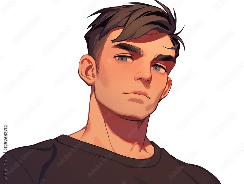 Fototapeta premium Portrait of a man with short hair and a dark shirt, conveying a sense of quiet confidence and strength.