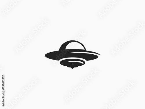Simple, minimalist logo of a space UFO, in black on a white background 