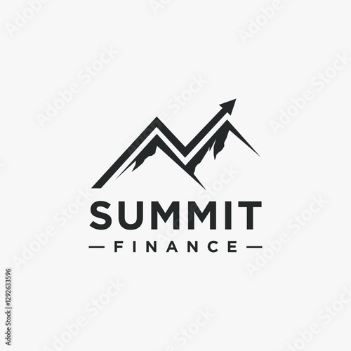 Abstract mountain summit finance logo on white background with mountain and financial arrow graph vector