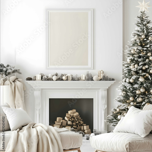 christmas frame mockup picture frame living room pastel neutral colors