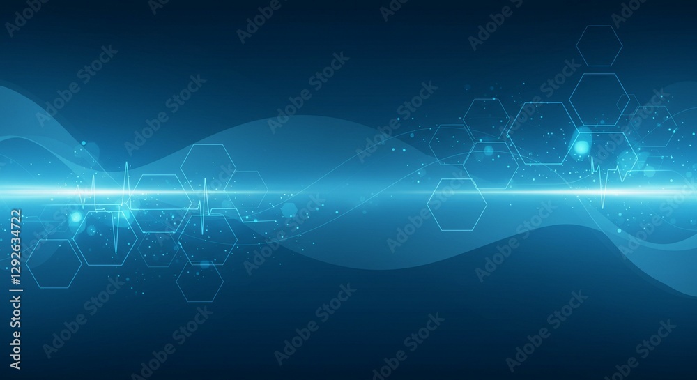 Abstract Blue Wave: Hexagon and Heartbeat Technology Design Abstract Blue Wave: Hexagon and Heartbeat Technology Design