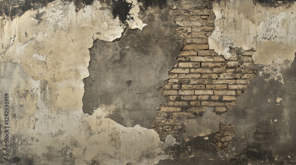 Fototapeta premium Ancient Weathered Wall Texture: A Rustic Brick and Plaster Background