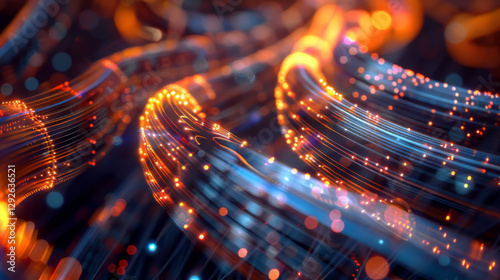 Futuristic Fiber Optic Network with Glowing Data Streams