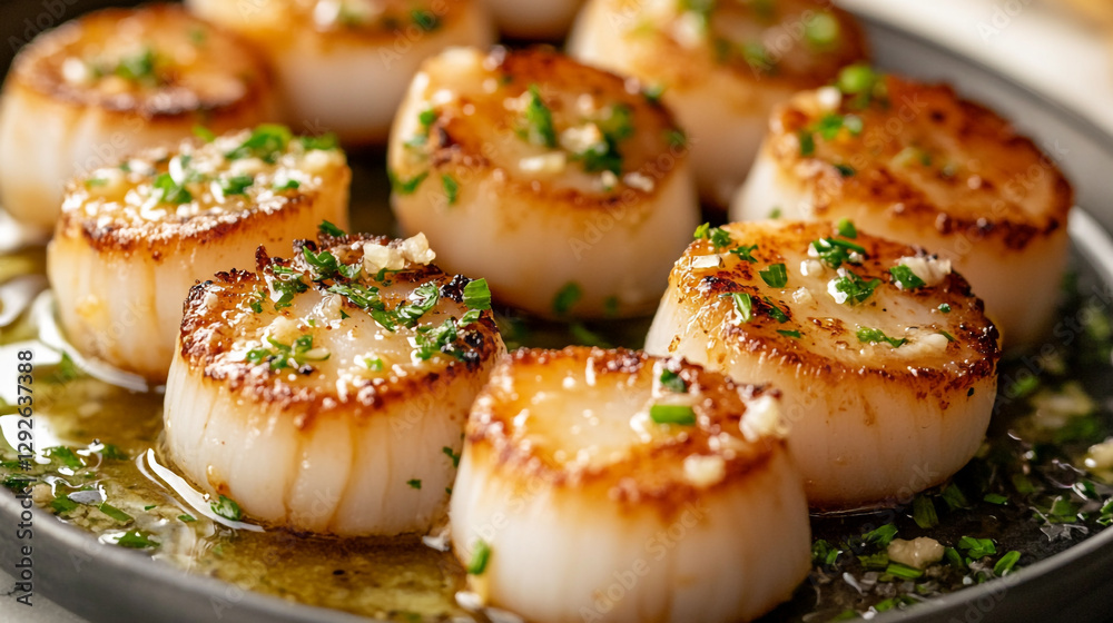 pan seared scallops with garlic butter sauce recipe food meal herb tasty brown white fresh pan seared scallops with garlic butter sauce recipe food meal herb tasty brown white fresh