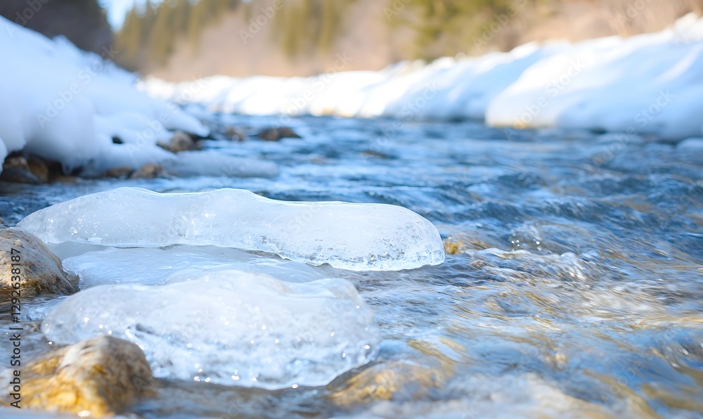 A river that begins as a frozen stream but becomes a torrent of water below. Generative AI A river that begins as a frozen stream but becomes a torrent of water below. Generative AI