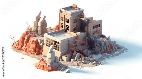 Factory ruins isometric 3D