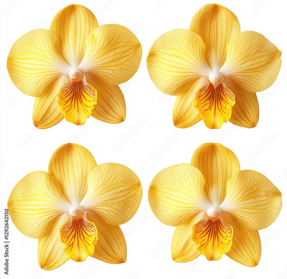 Obraz premium Vibrant Yellow Orchid Flowers Arrangement Isolated on White Background for Elegant Floral Design and Nature-Themed Projects