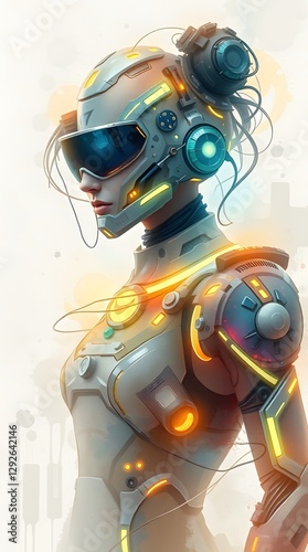 Futuristic cyborg portrait with high-tech details, a blend of art and science.