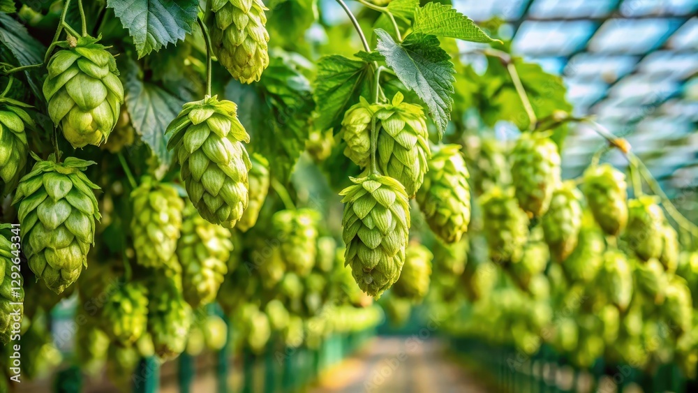 Fresh green hop cones hanging from a trellis in a brewery, hops, plant, hops, plant, gardening, agriculture, hop cones Fresh green hop cones hanging from a trellis in a brewery, hops, plant, hops, plant, gardening, agriculture, hop cones