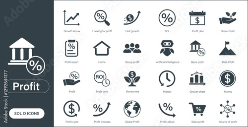 Profit icons. A set of solid vector icons on business and finance-related topics.