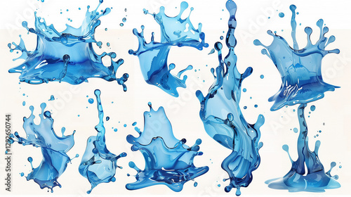 blue water splash isolated on white background