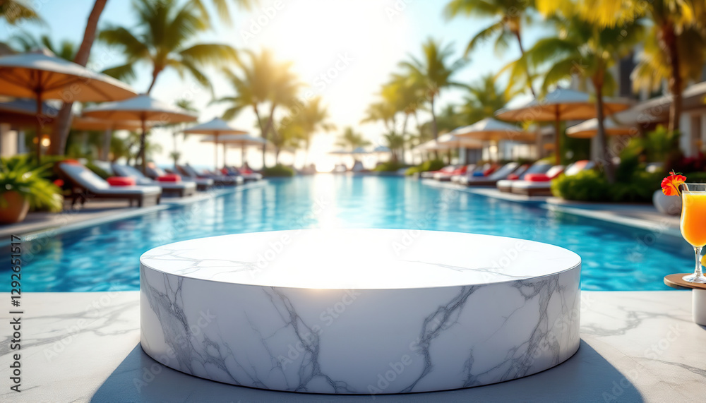 Obraz premium Marble Product Display by Poolside Tropical Resort