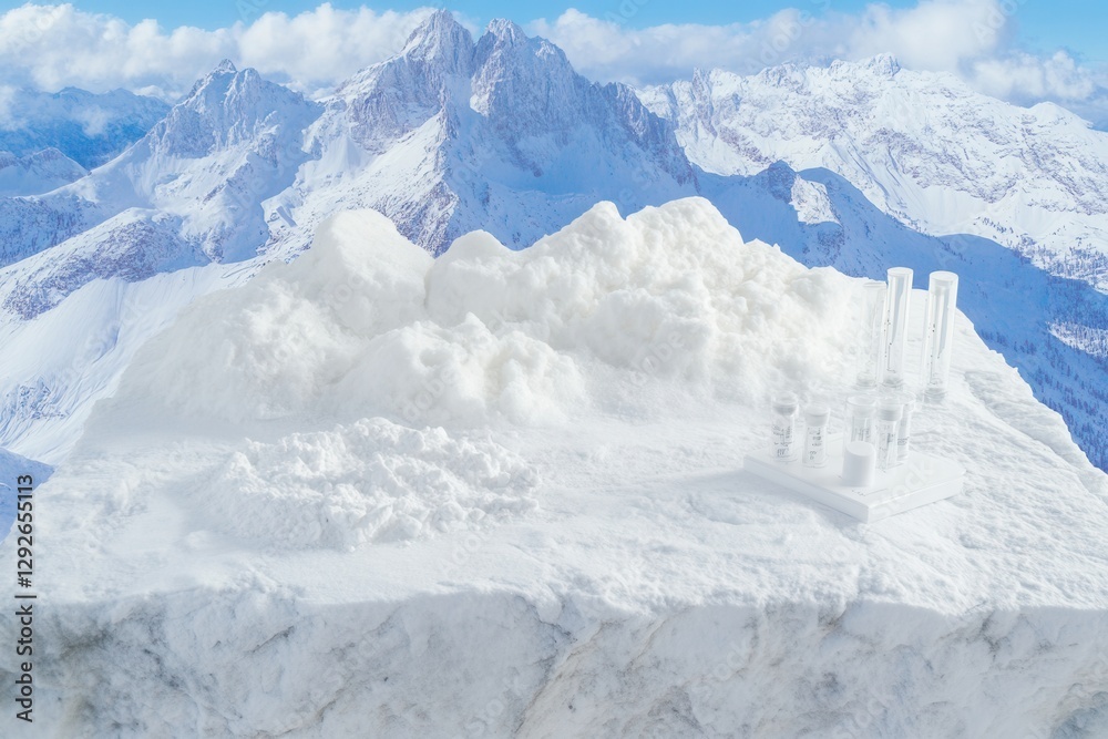 Fototapeta premium Snowy Mountain Peak Summit In Winter Landscape