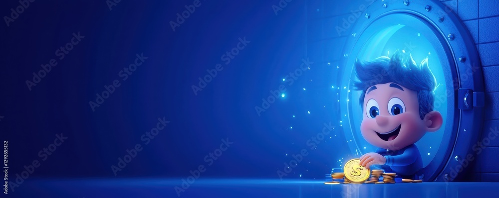 Fototapeta premium Cartoon thief escaping vault with secure coins a mischievous heist adventure