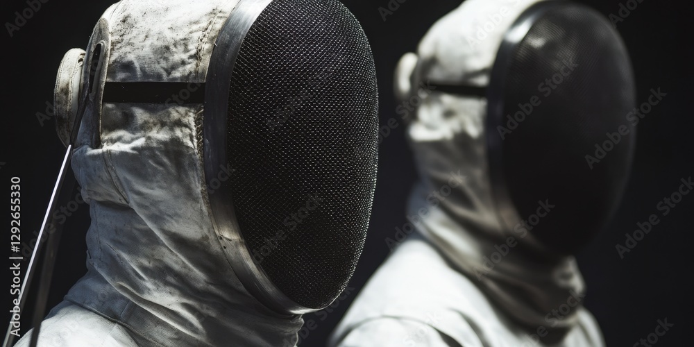 Fototapeta premium A fencing championship poster with close-ups of masks and foils