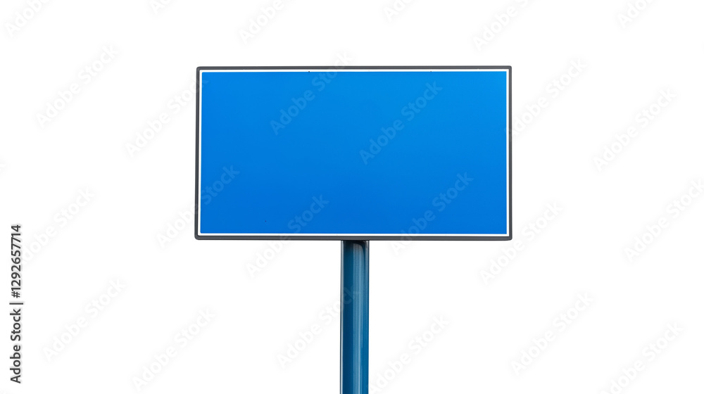 Blue blank sign on pole, suitable for customizable messages and advertisements isolated on transparent white background, clipping path Blue blank sign on pole, suitable for customizable messages and advertisements isolated on transparent white background, clipping path