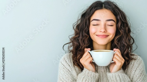 Wallpaper Mural Embracing Monday Bliss: Woman Indulging in Coffee for Mindful Happiness and Positive Vibes at Work Torontodigital.ca