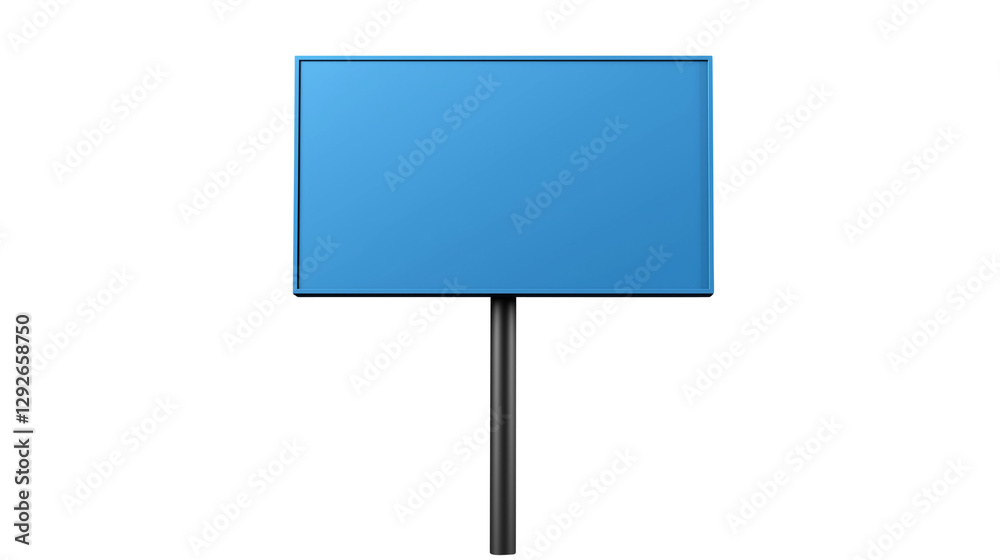 Blue blank sign on pole, suitable for customizable messages and advertisements isolated on transparent white background, clipping path Blue blank sign on pole, suitable for customizable messages and advertisements isolated on transparent white background, clipping path