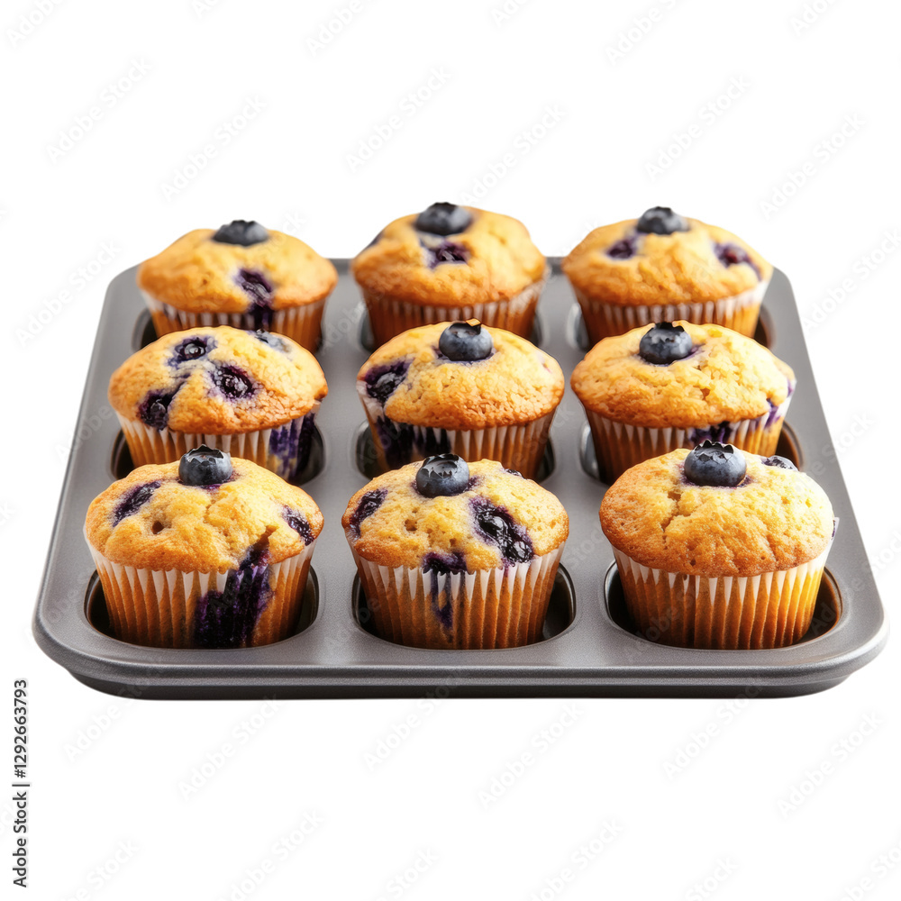 A Fresh Batch of Blueberry Muffins Isolated on Transparent Background A Fresh Batch of Blueberry Muffins Isolated on Transparent Background