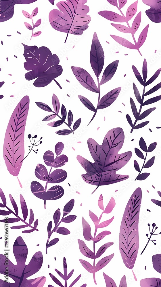 Fototapeta premium Retro purple leaf plant pattern illustration poster background