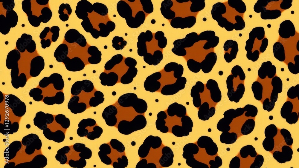 Fototapeta premium Leopard print leopard print pattern with black and brown spots on a yellow background