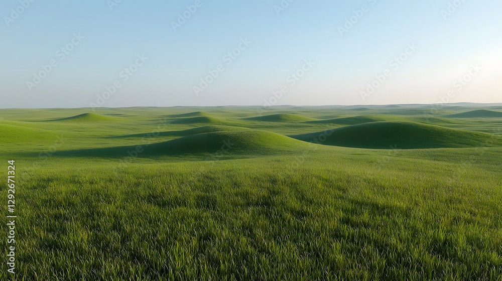 Expansive grassy plain with soft rolling hills stretching toward the distant horizon creating a serene and picturesque natural landscape The lush Expansive grassy plain with soft rolling hills stretching toward the distant horizon creating a serene and picturesque natural landscape The lush