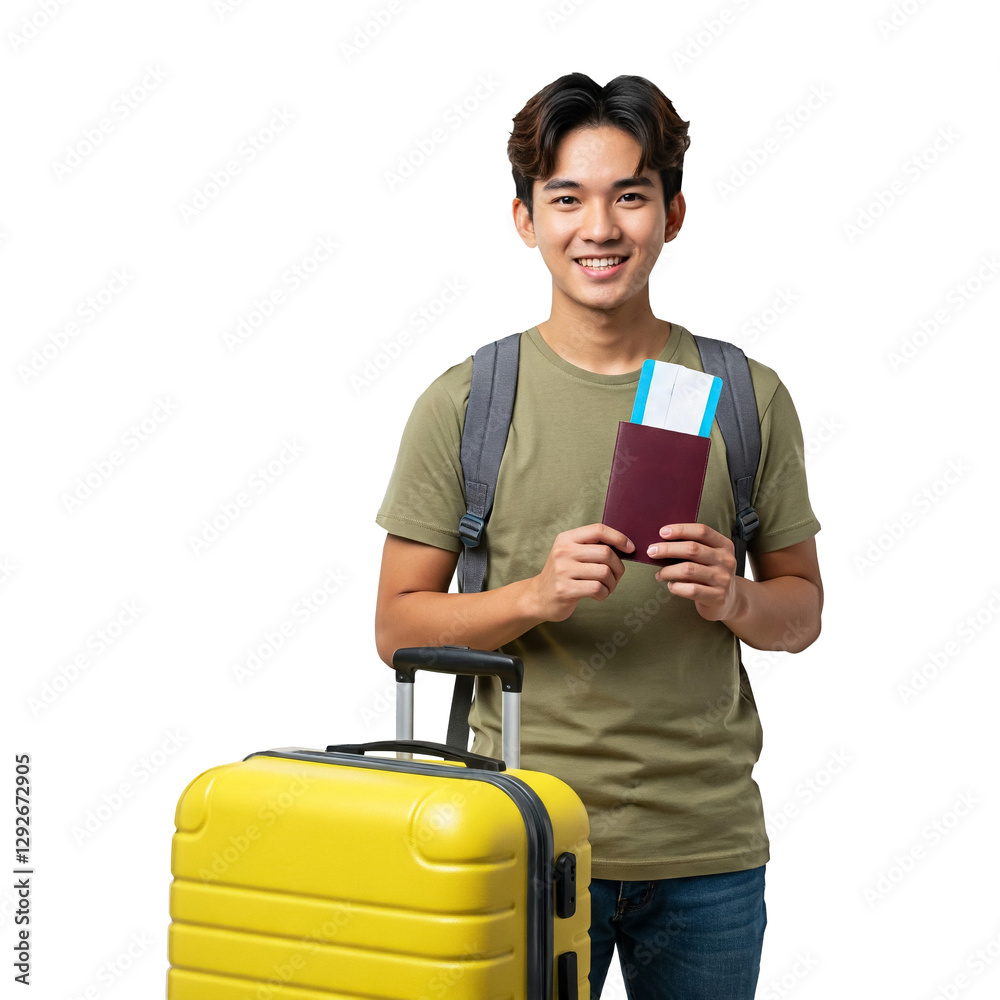 young student with backpack, Ready for My Trip!, transparent PNG, isolated, cut-out