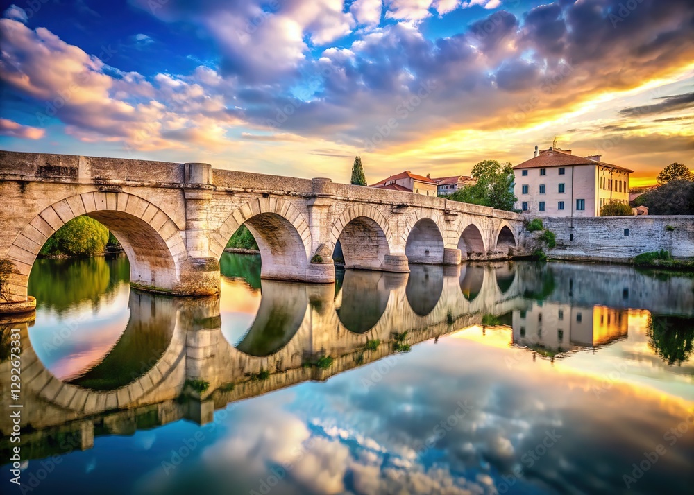 Fototapeta premium AI-generated double exposure: Tiberius Bridge, Rimini.