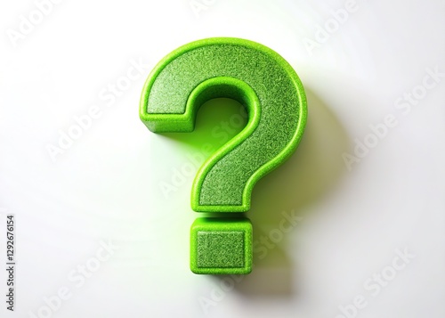 Close-up, glowing neon green question mark macro.
