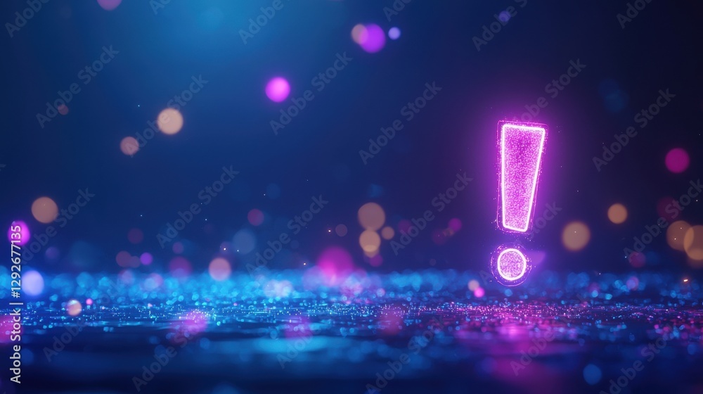 Obraz premium Dynamic neon exclamation mark digital realm holographic display futuristic environment immersive experience