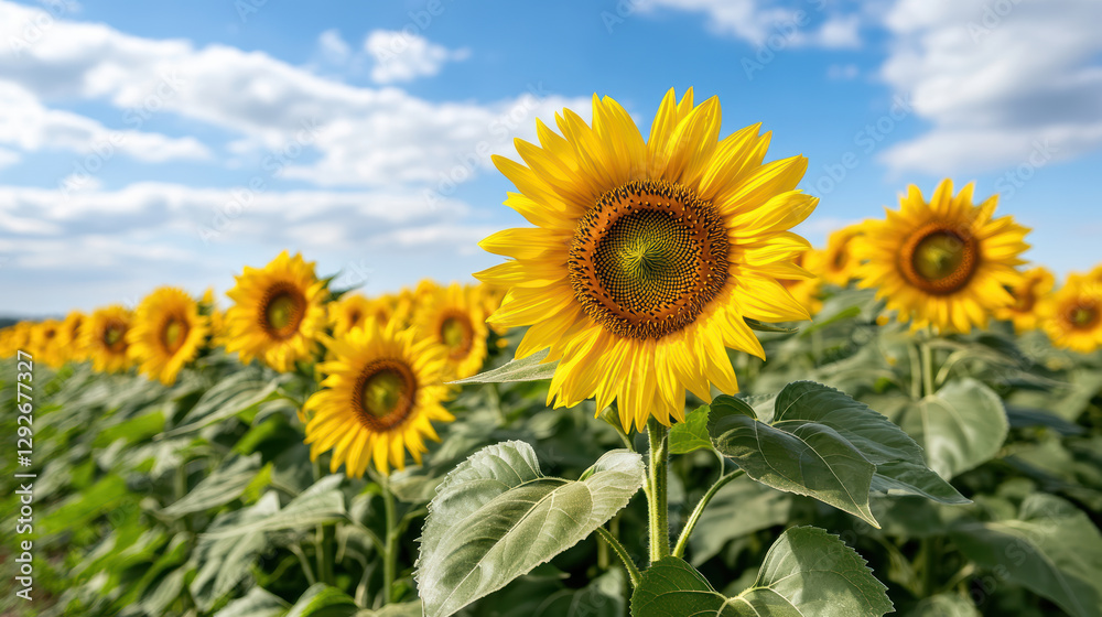 vibrant field of sunflowers blooming under bright blue sky vibrant field of sunflowers blooming under bright blue sky